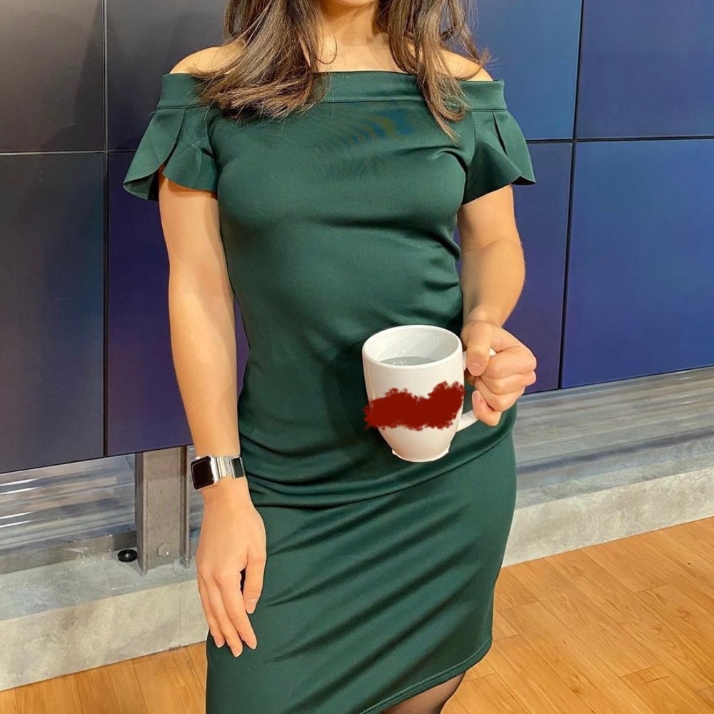 Evergreen off the shoulder cocktail dress